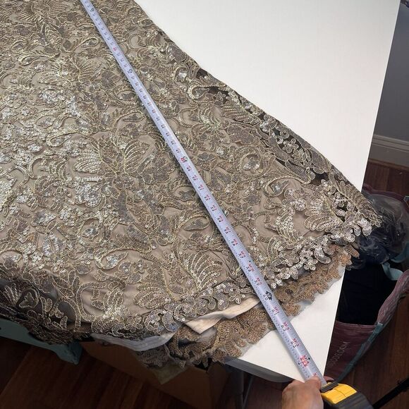 BHLDN Tadashi Shoji Odette Dress 8 Champagne Lace Sequin Gown Embroidered Formal - Picture 11 of 16